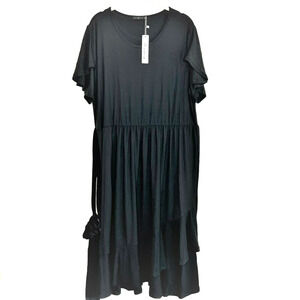 Levaca Womens Black Maxi Dress XL Tulip Hem Flutter Sleeves Belt